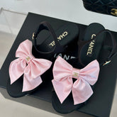 Double CC Big Bow High Sandal Sheepskin Light Pink/ Black